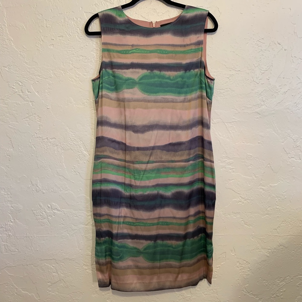 Perfect St. John Watercolor Striped Silk Dress